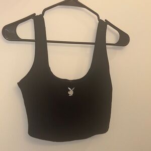 PLAYBOY Black Sleeveless Crop Tank Top